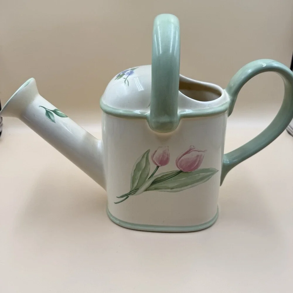 Pfaltzgraff‎ Garden Party Watering Can Pitcher Farmhouse Floral Ceramic Pitcher